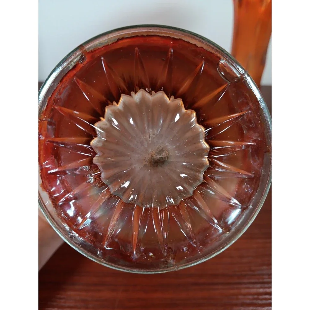Pair Vtg Imperial Glass Beaded Bullseye Marigold Carnival Glass Vases EUC